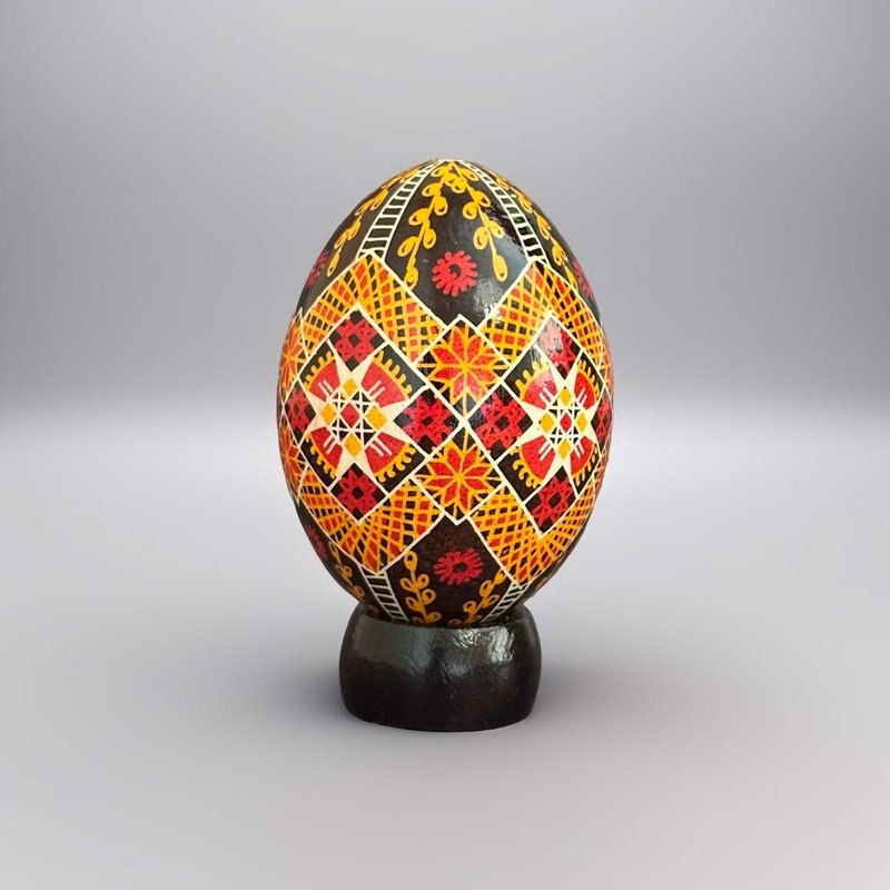 Ukrainian Easter Egg Real Chicken Pysanka Hand Painted Hutsul Pysanky - 擺飾/家飾品 - 其他材質 多色