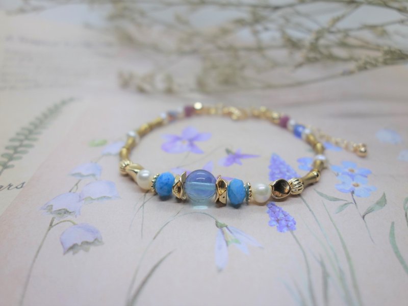 藍鬍子~藍瑩石藍磷灰石紅寶水晶手鍊 - 手鍊/手環 - 水晶 藍色
