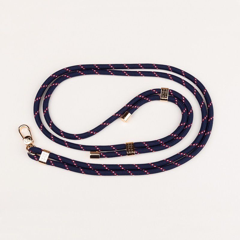 Dark Blue Red Dot Crossbody Phone Strap with Card - เชือก/สายคล้อง - เส้นใยสังเคราะห์ สีน้ำเงิน