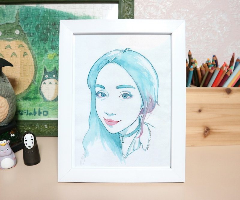 8"X10" ( 20cm x 25cm ) Custom Portrait Painting color pencil and Watercolor  - drawing gift - Customized Portraits - Paper Multicolor