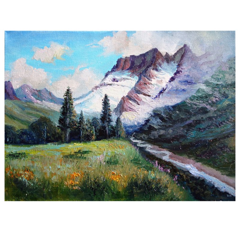 Glacier Painting Oil National Park Original Art  Landscape Mountains Artwork - 海報/掛畫/掛布 - 其他材質 多色