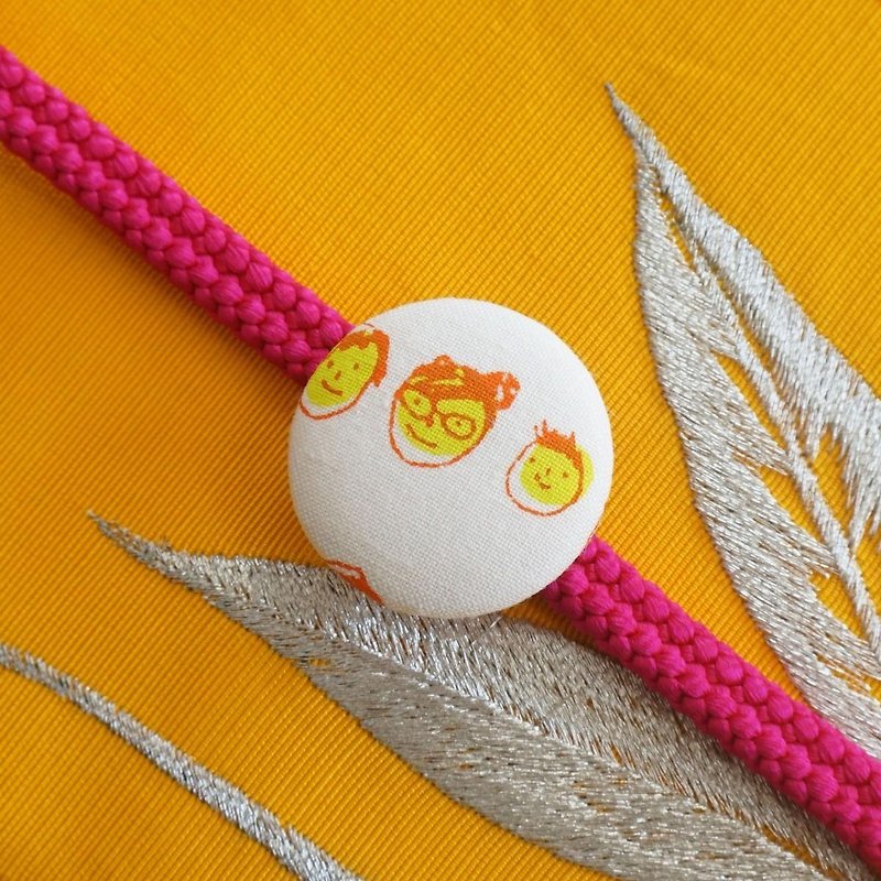 Hand-printed original walnut button obi clasp "Tomodachi 2" - Other - Cotton & Hemp Pink
