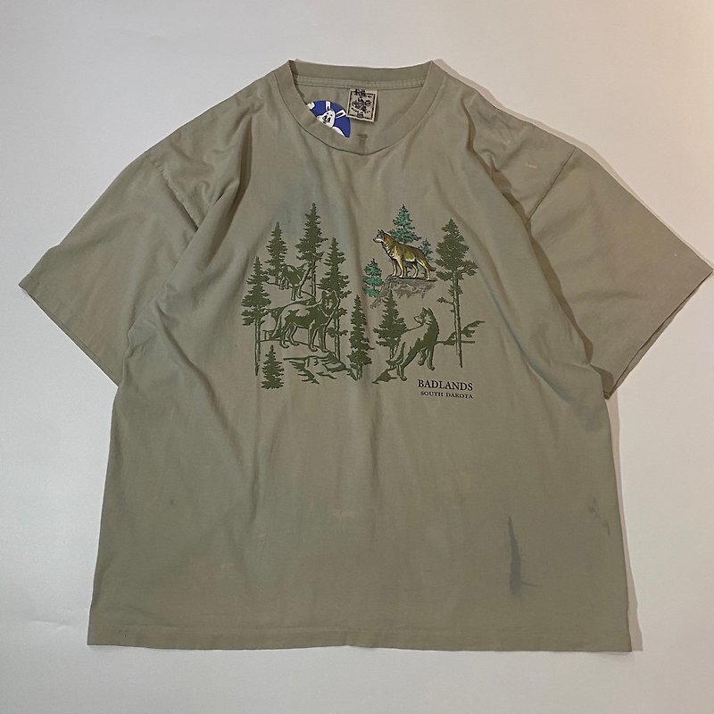 --Guangshi Vintage--Khaki Timberwolves T-shirt - เสื้อยืดผู้ชาย - วัสดุอื่นๆ สีกากี