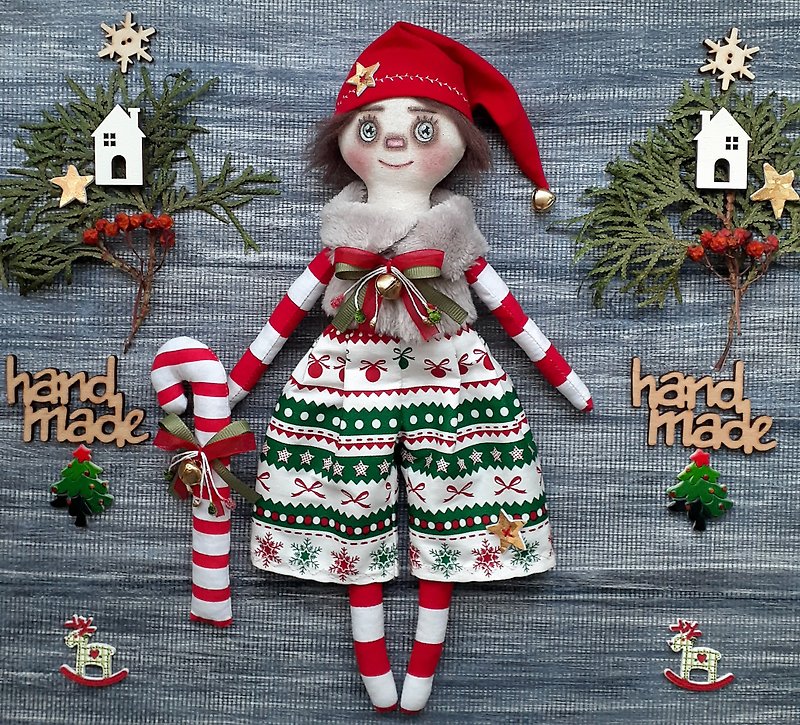 Christmas Elf,cloth doll,rag doll,gift softie stuffed textile doll ,Ornament toy - ตุ๊กตา - ผ้าฝ้าย/ผ้าลินิน สีแดง
