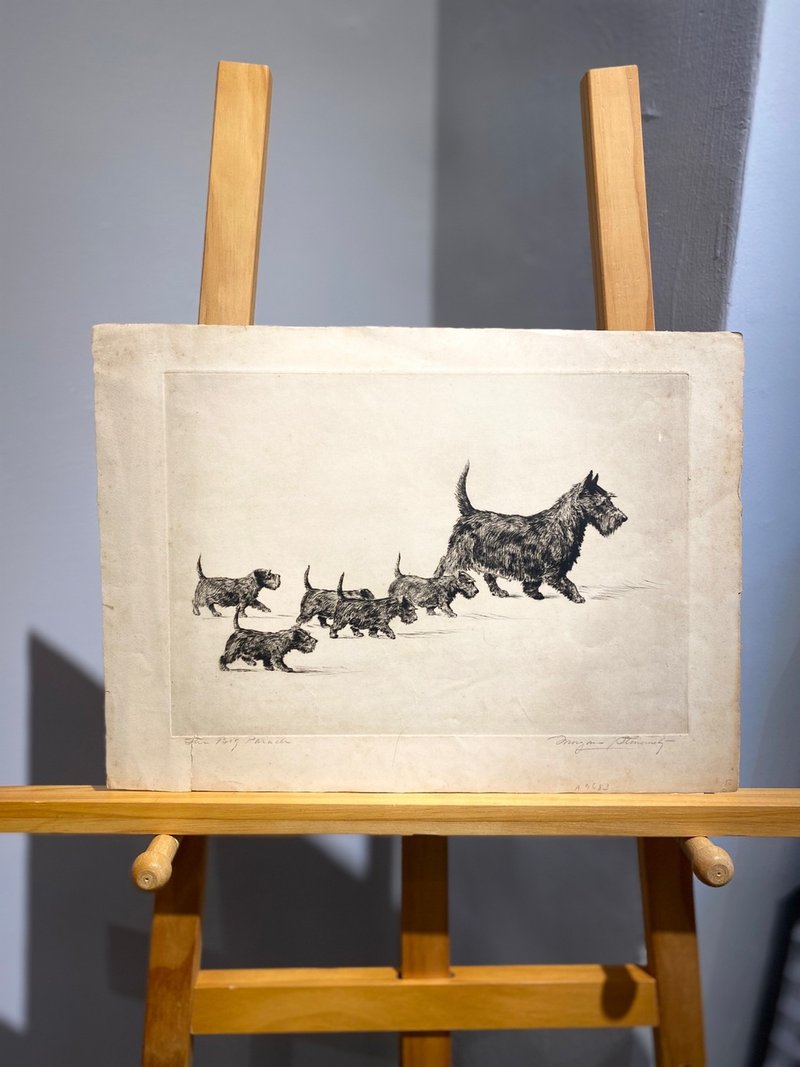 華盛頓DC藝術家Morgan Stinemetz-蘇格蘭梗家族-蝕刻版畫Etching - 海報/掛畫/掛布 - 紙 白色