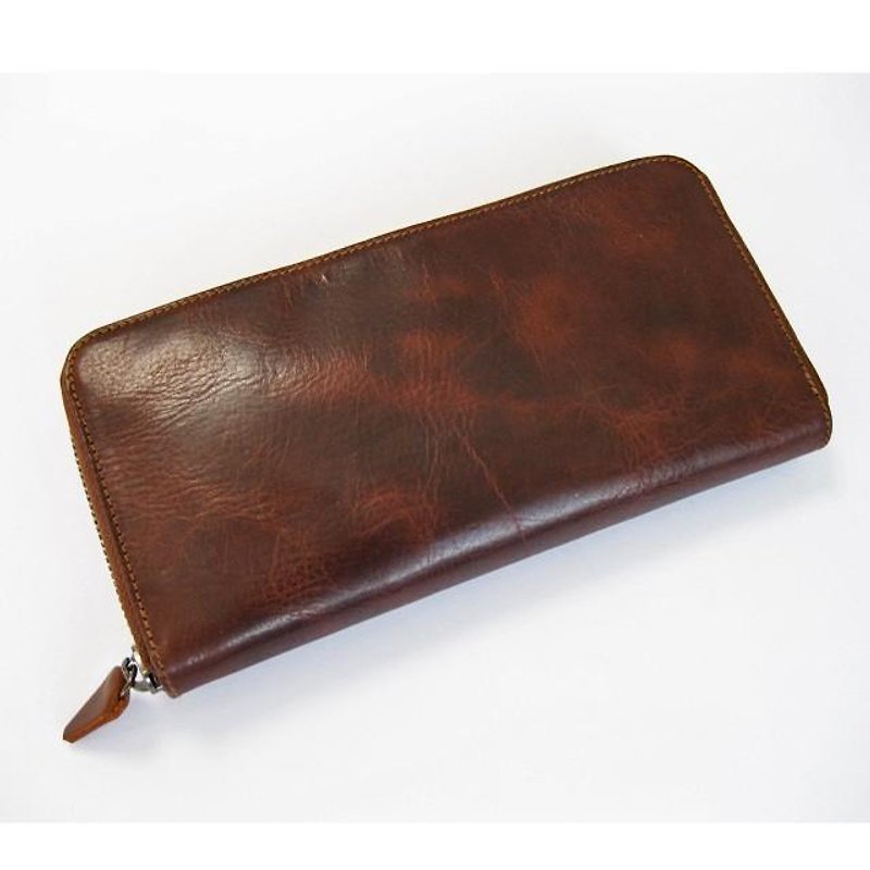 BASIC round zipper long BROWN - Wallets - Genuine Leather Brown