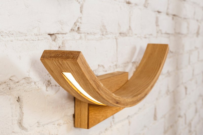 Wood Sconce, Vanity Light, Unique Wall Lighting, LED Sconce, Curved Sconce - 燈具/燈飾 - 木頭 
