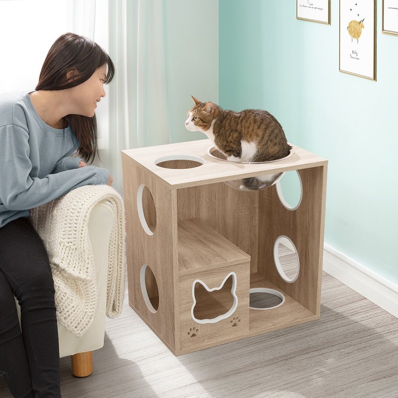 Cat space ball cabinet - อุปกรณ์แมว - ไม้ สีกากี