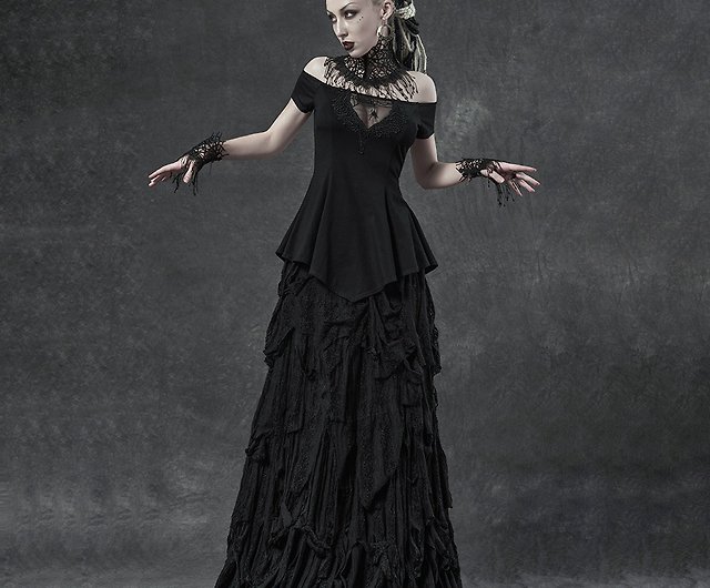 Immortal Witch Costume Gothic Vampire Black Lace Fancy Dress Womens SM-XL 