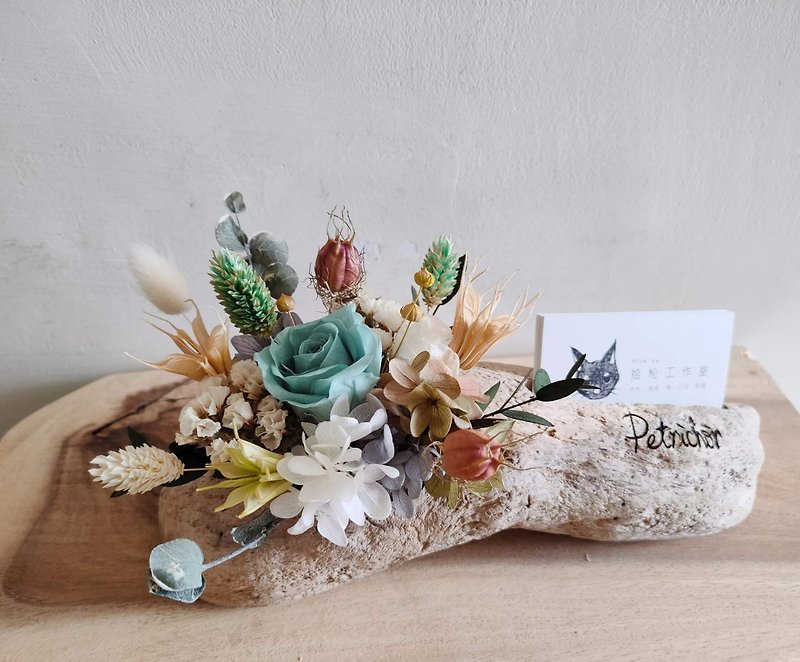 [Eternal Flower Driftwood Business Card Holder] Opening Ceremony/Flower Gift/House Entering Ceremony/Business Card Holder - ตกแต่งต้นไม้ - พืช/ดอกไม้ 