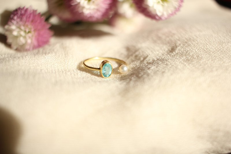 Mermaid open ring  pearl & apatite K18 - General Rings - Gemstone Blue