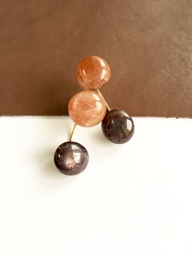 Sunstone and Ruby earring - Earrings & Clip-ons - Gemstone Purple
