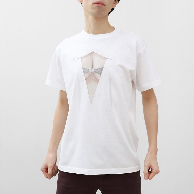 Mousou See-through T-shirt/ MESH WHITE/ M size - เสื้อฮู้ด - ผ้าฝ้าย/ผ้าลินิน ขาว