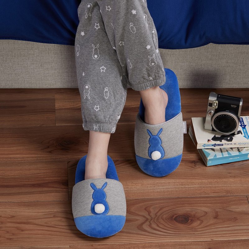 Rabbit fat slippers - Gemstone - รองเท้าแตะในบ้าน - ผ้าฝ้าย/ผ้าลินิน สีน้ำเงิน