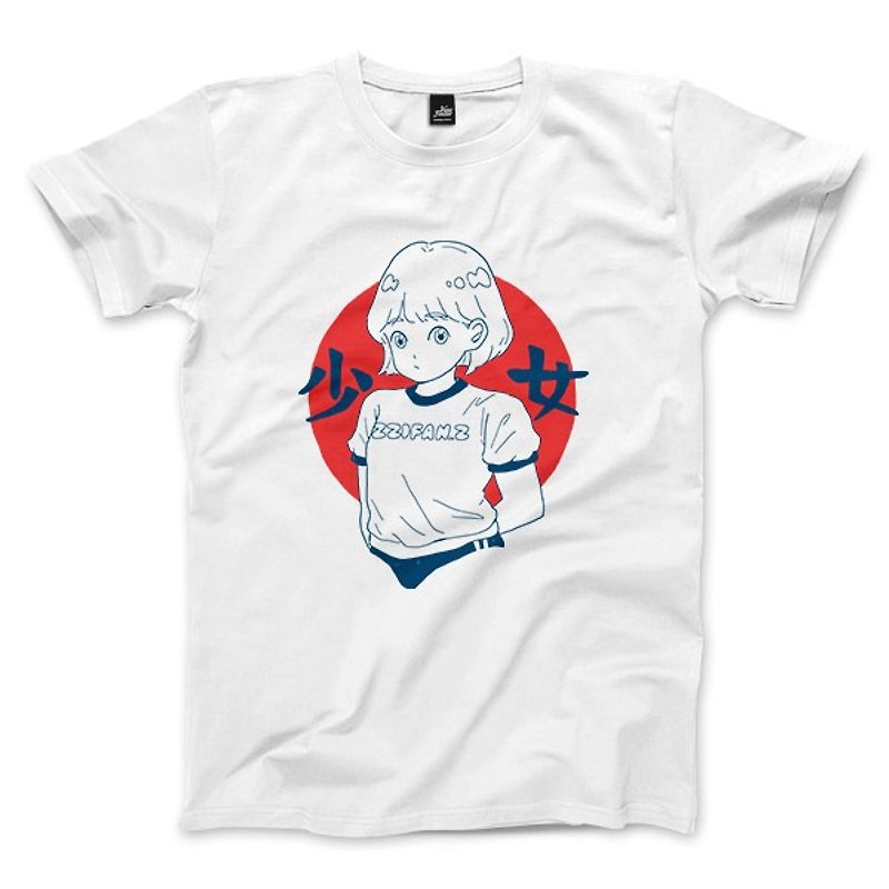 Girl - White - Female T-shirt - เสื้อยืดผู้หญิง - ผ้าฝ้าย/ผ้าลินิน ขาว