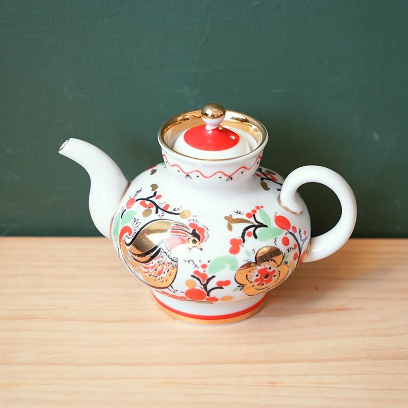 【北極二手雜貨】蘇聯雞圖騰茶壺 USSR 前蘇聯時期製品 - 茶壺/茶杯/茶具 - 瓷 橘色