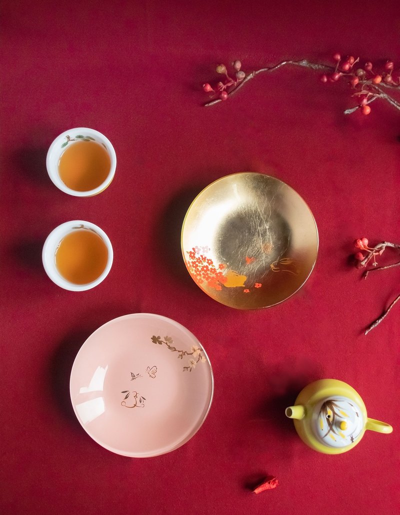 年節送禮【粉色泡泡蹦蹦兔手工小盤】 婚禮小物│春節禮品 - 盤子/餐盤/盤架 - 玻璃 金色