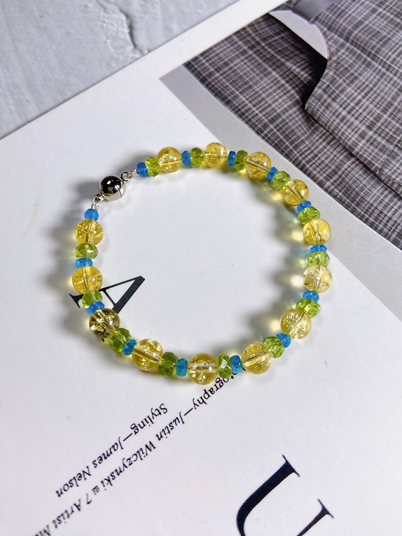 橄欖石//藍磷輝//黃水晶 - 手鍊/手環 - 水晶 黃色
