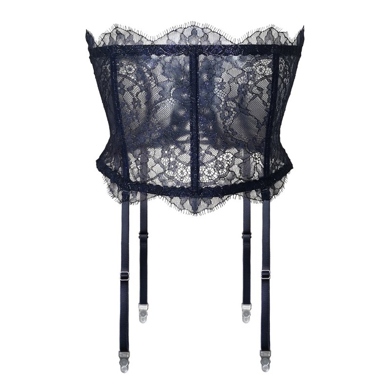 Dark blue lace sexy lingerie - Corsage garter belt - Mesh underwear - Women's Underwear - Polyester Blue