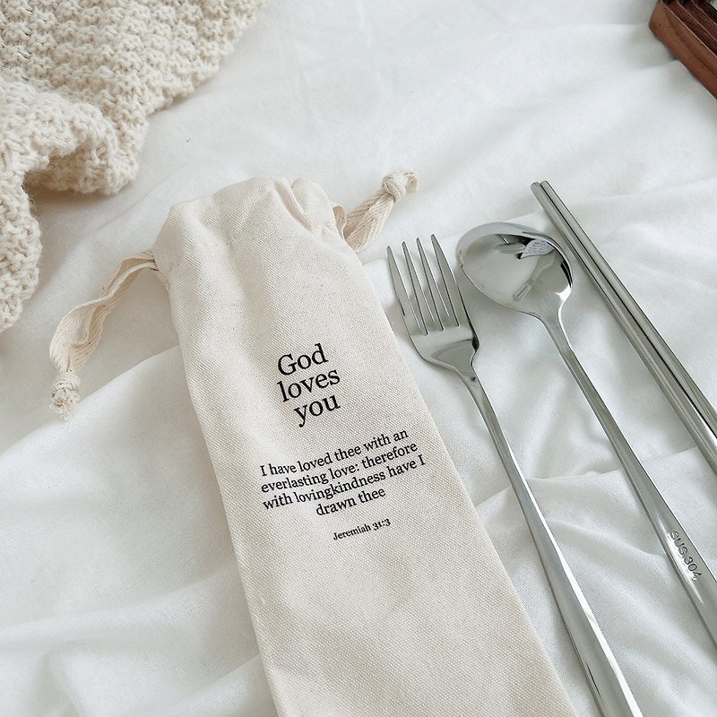 JIN CHA GOD- Drawstring Pocket Dinnerware Set I love you with an everlasting love and therefore I attract with kindness - Cutlery & Flatware - Stainless Steel 