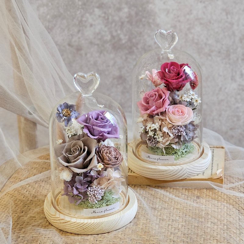 愛心永生玫瑰玻璃罩 槽燈款 現貨 快速出貨 多色 - 乾燥花/永生花 - 植物．花 多色