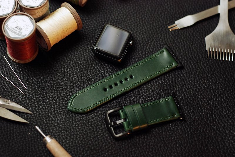 [Limited offer is being extended] Applewatch leather hand-sewn strap-forest green [buttero] - สายนาฬิกา - หนังแท้ สีเขียว