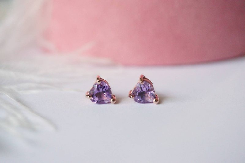 Stud Earrings Natural Amethyst Silver, stud earrings, Heart earrings. - Earrings & Clip-ons - Sterling Silver Purple
