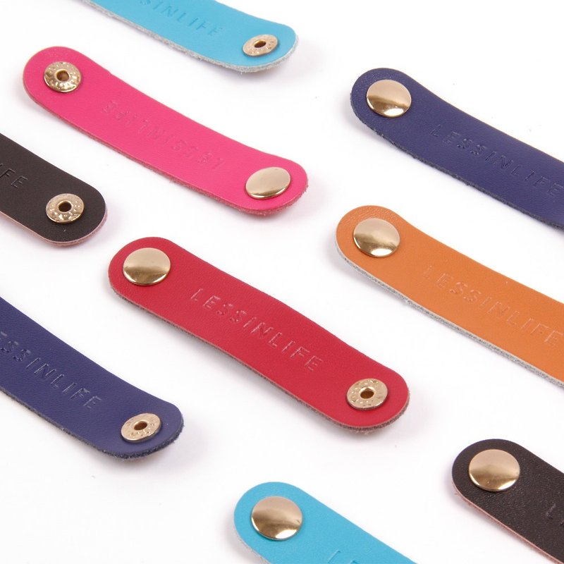 Simple handmade wire storage belt set of two colors - ที่เก็บสายไฟ/สายหูฟัง - หนังแท้ 