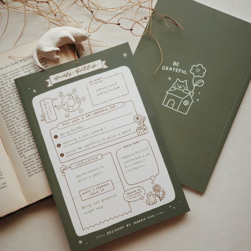 Weekly Gratitude Planner - สมุดบันทึก/สมุดปฏิทิน - กระดาษ สีเขียว