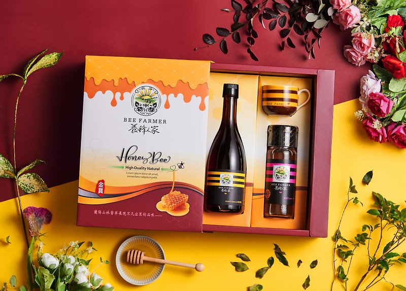 Chuomi Golden Vinegar Honey Gift Box Type C (Preferred Taiwan Specialty Honey 425g + Honey Vinegar Series) - น้ำผึ้ง - แก้ว สีทอง