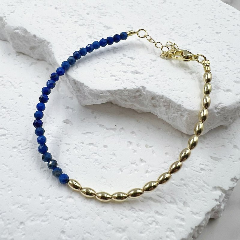 Elegant natural Lapis Lazuli Bracelet with 14k gold filled spacer beads accents - Bracelets - Crystal Blue