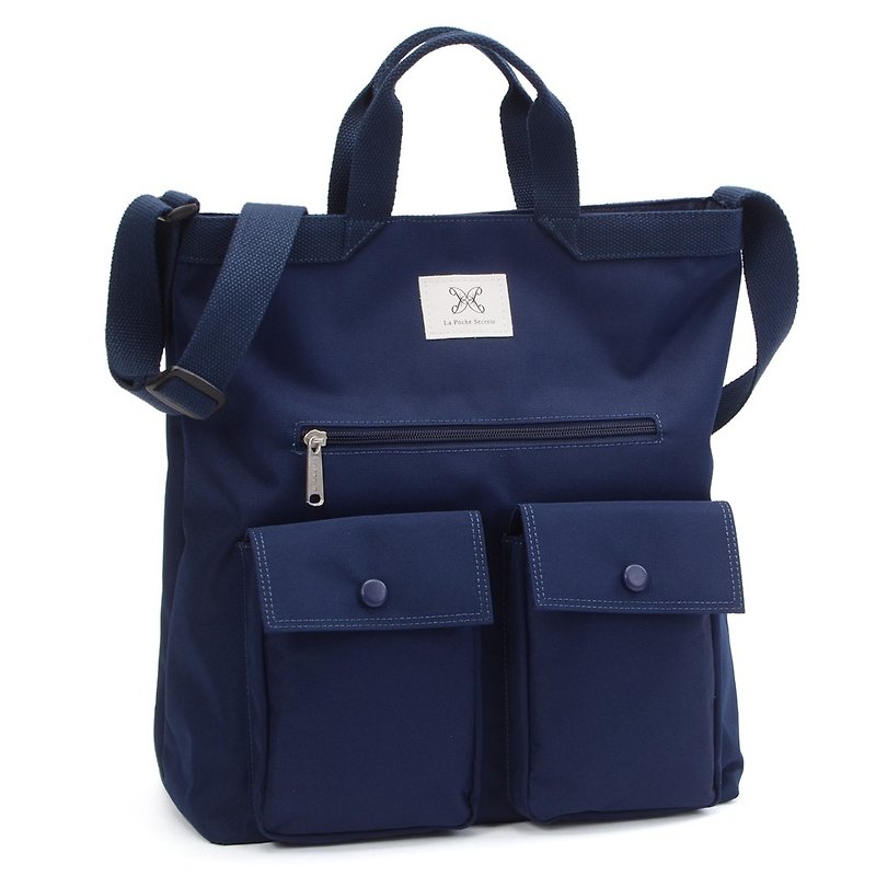 LaPoche Secrete: Boyish Wenqingbao _ Jazz Blue Waterproof Dual-Use Canvas Bag - กระเป๋าแมสเซนเจอร์ - วัสดุกันนำ้ สีน้ำเงิน