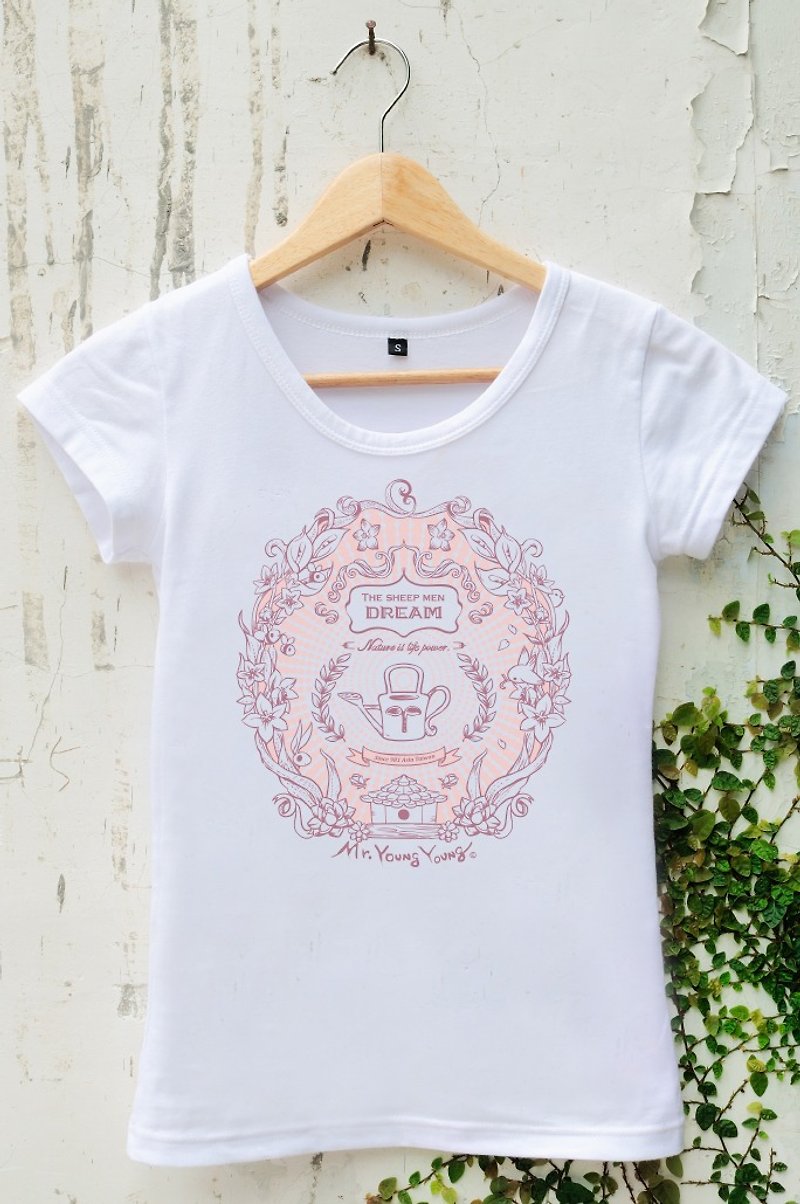 ☁トーテムフラワーTシャツ-スリムフィットS / M - Tシャツ - その他の素材 ピンク