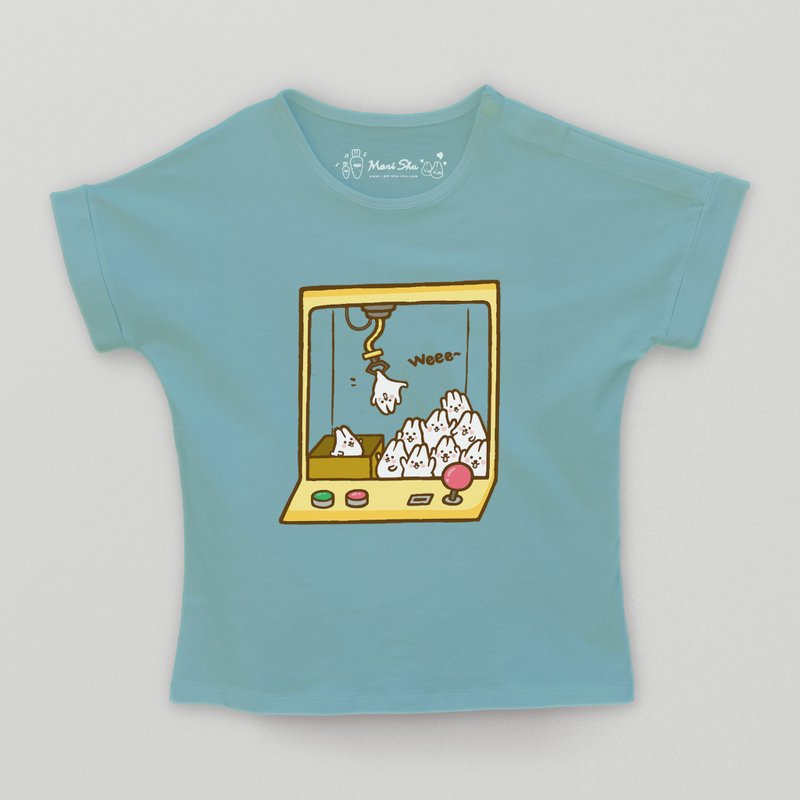 Kid-麻糬兔娃娃機小孩T-shirt (莫藍綠) - 男/女童裝 - 棉．麻 綠色
