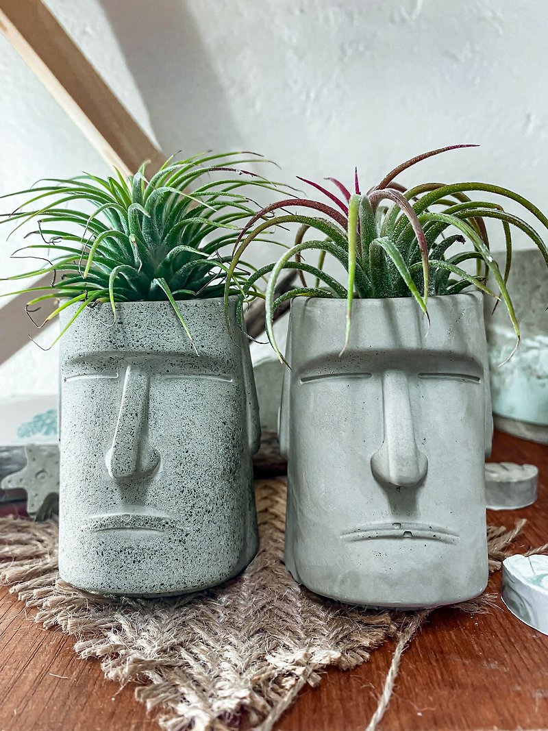 [Handmade Cement basin] Moai statues - ตกแต่งต้นไม้ - พืช/ดอกไม้ สีเขียว