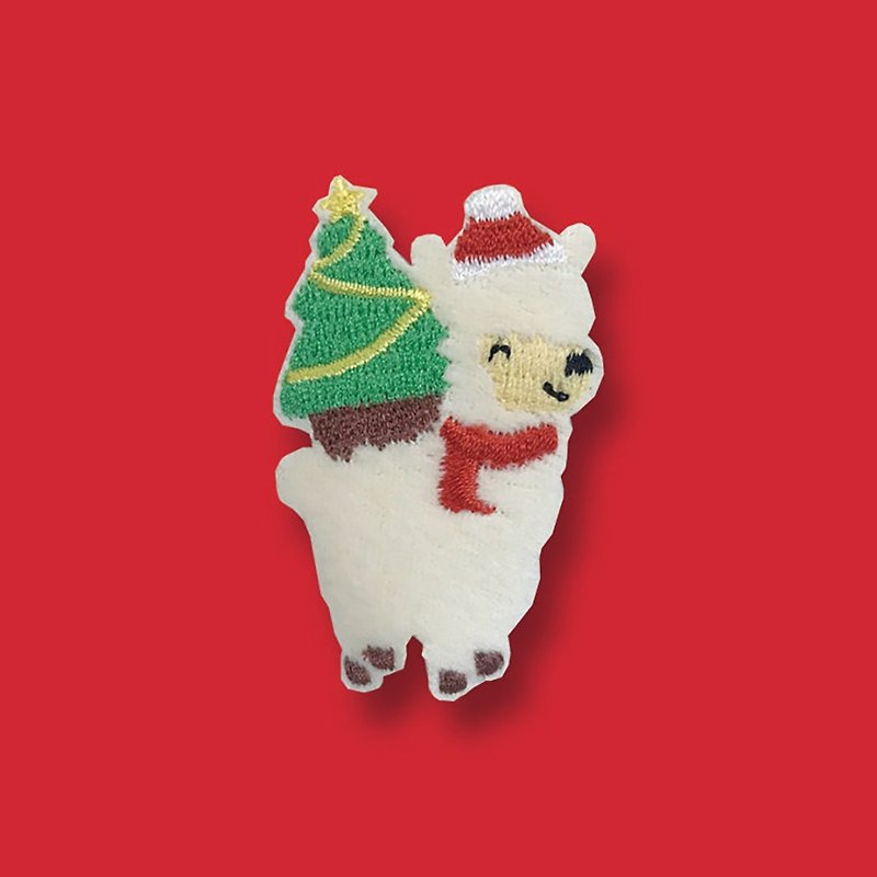 【クリスマスギフト】クリスマスツリー アルパカ 兼用刺繍布ステッカー - バッジ・ピンズ - 刺しゅう糸 多色