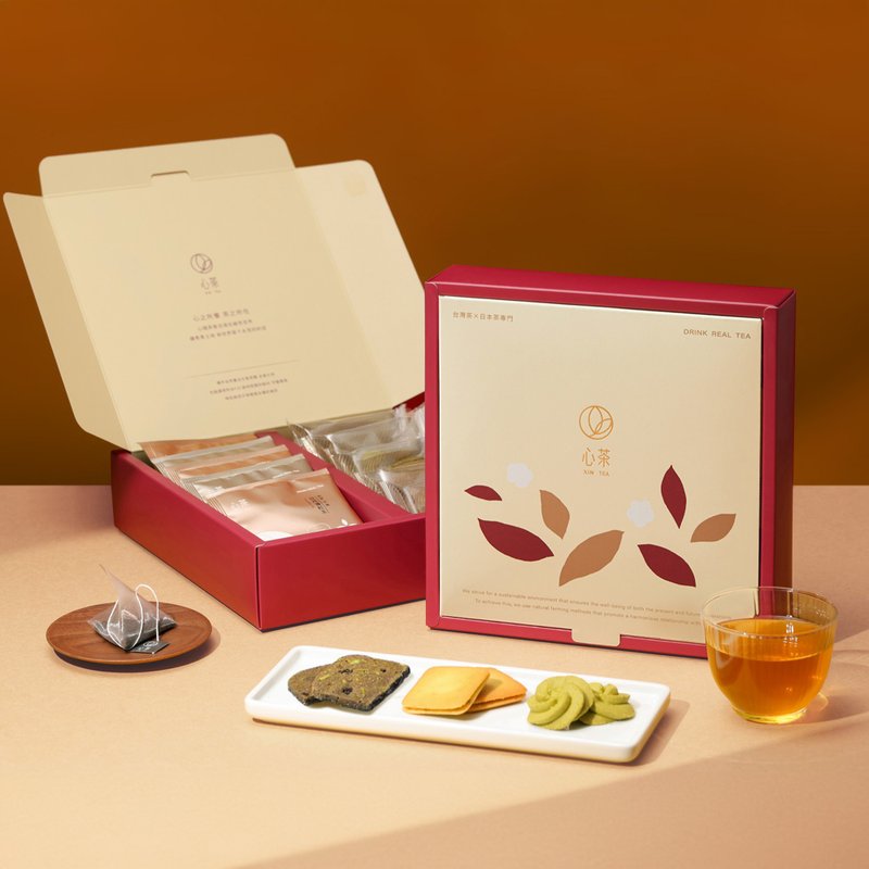 Tea gift box | Tea cake x 10 tea bags Almond Berry Ruby Cake & Jinxuan Cookies & Jingban Tea Ball Cake - Handmade Cookies - Fresh Ingredients Multicolor