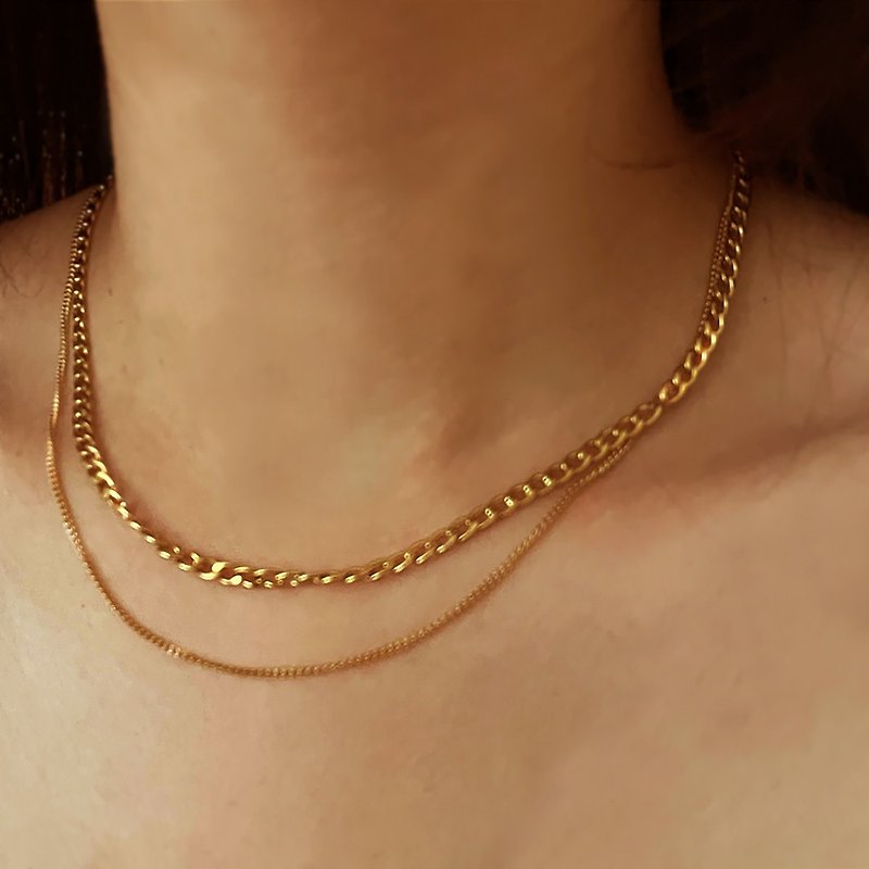 [CReAM] (Pre-order) Judith double-layer European and American Cuban chain plated 18K gold women's necklace (length 45cm) - สร้อยคอ - โลหะ 
