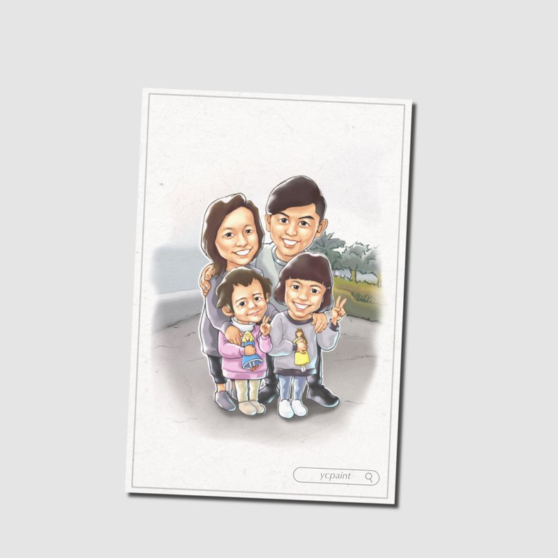 Q version of comic portrait/wedding gift/customized portrait/like face painting/electronic file/(4 people) - ภาพวาดบุคคล - วัสดุอื่นๆ สีส้ม