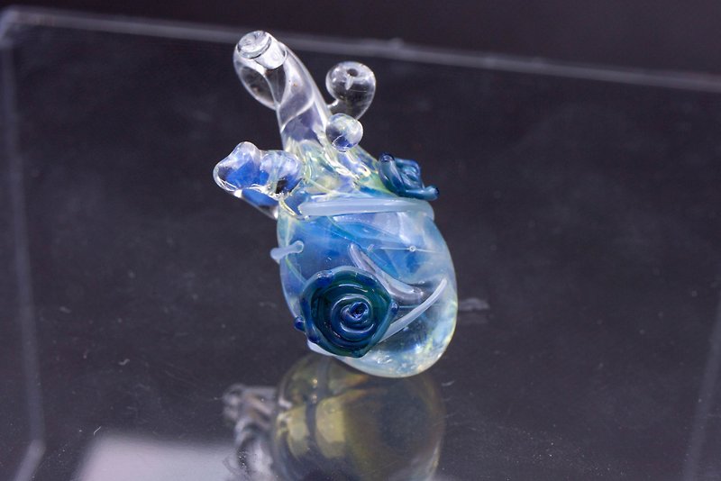 Handmade Glass Heart Necklace (Dark Blue Rose) - Necklaces - Glass Blue