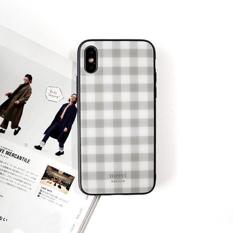Off-white checkered glass phone case - Phone Cases - Plastic Gray