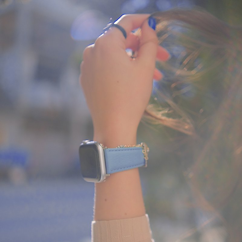 客製化禮物意大利皮革錶帶Apple Watch粉藍色_01378 - 其他 - 真皮 藍色