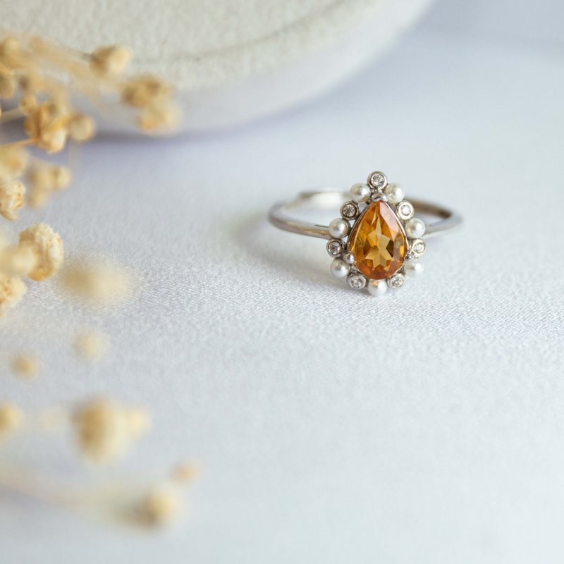 Citrine Elegant Water Drop November Stone Natural Gemstone Sterling Silver Ring - แหวนทั่วไป - เงินแท้ สีเหลือง