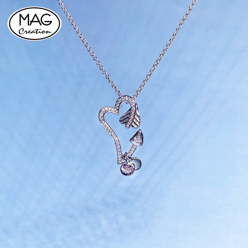 Our Own Cupids Arrow | 18K white gold natural diamond pendant - Necklaces - Precious Metals Silver
