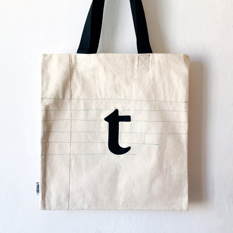 ผ้าฝ้าย/ผ้าลินิน กระเป๋าถือ สีกากี - An Alphabet on Exercises Book, n to z, Handmade Canvas Tote Bag