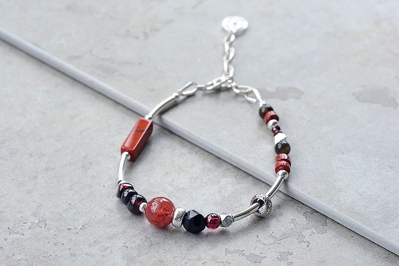 Dan - Southern Onyx Obsidian Red Jasper Stone 925 Sterling Silver Bracelet - สร้อยข้อมือ - เครื่องประดับพลอย สีแดง