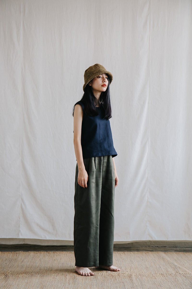 Relax Linen Trousers in Deep forest - 闊腳褲/長褲 - 棉．麻 綠色