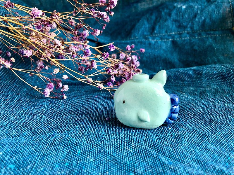 太陽の魚の小さな花瓶 - 花瓶・植木鉢 - 陶器 ブルー