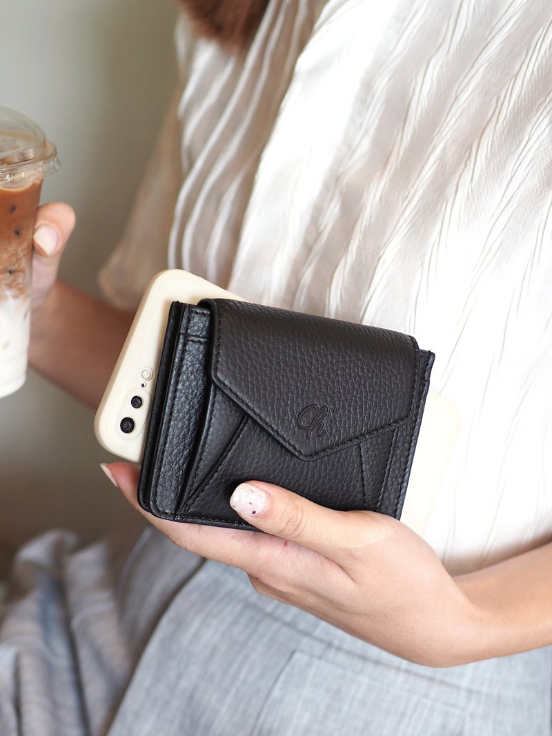 Daily (Black) : Mini wallet, short wallet, cow leather, Black - 皮夾/長短夾/錢包 - 真皮 黑色
