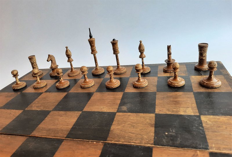 Averbakh Soviet vintage chess set 1930s - antique Russian wooden chess - 桌遊/牌卡 - 木頭 